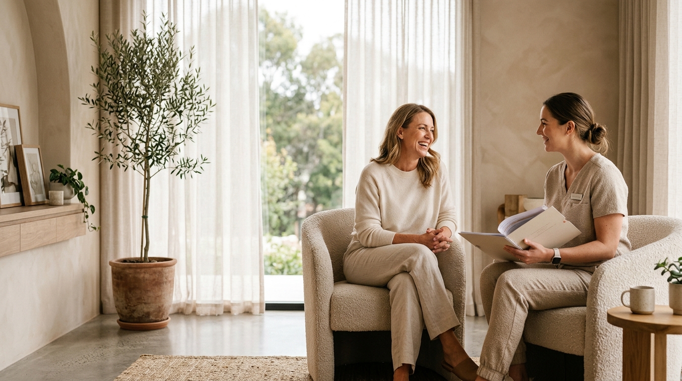 A client and medical provider in a supportive weight management consultation